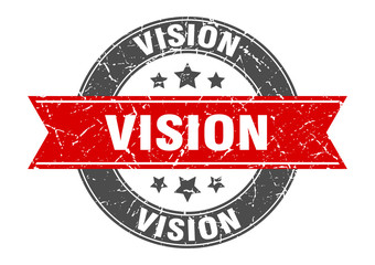 vision round stamp with red ribbon. vision