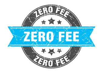 Fototapeta premium zero fee round stamp with turquoise ribbon. zero fee