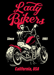 Fototapeta na wymiar lady biker chopper motorcycle t-shirt design
