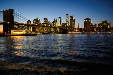 Fototapeta na wymiar The Manhattan skyline at night - New York City, NY