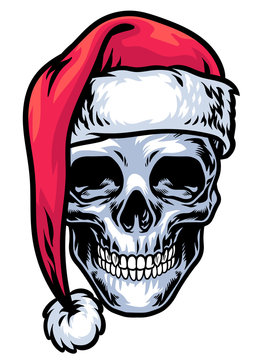 skull wearing santa claus hat