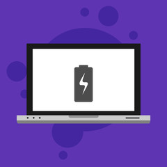 laptop with Battery charging flat icon. Battery level indicator. Status. Battery icon vector illustration template