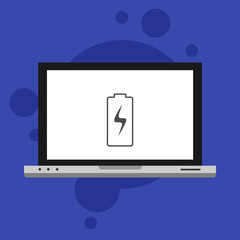 laptop with Battery charging flat icon. Battery level indicator. Status. Battery icon vector illustration template