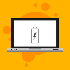 laptop with Battery charging flat icon. Battery level indicator. Status. Battery icon vector illustration template