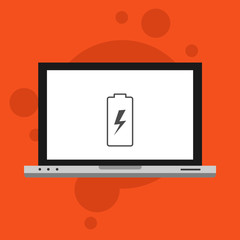 laptop with Battery charging flat icon. Battery level indicator. Status. Battery icon vector illustration template