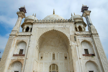 Aurangabad, India - October 29 2019: The Bibi Ka Maqbara at Aurangabad India. It was commissioned in 1660 by the Mughal emperor Aurangzeb in the memory of his first and chief wife Dilras Banu Begum.