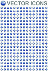 Fototapeta na wymiar Set of 300 blue glossy round vector icons, business, technology, medicine and education web buttons