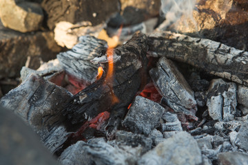 Embers. Ashes in the barbecue.Hot burning coals
