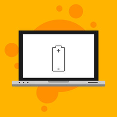 laptop with simple Battery icon, vector illustration, flat design