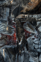 Embers. Ashes in the barbecue.Hot burning coals