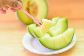 Fresh Green melon in dish 