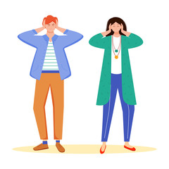 Trouble relationship flat vector illustration. Family conflict. Married couple problem. Husband and wife misunderstandment. Boyfriend and girlfriend isolated cartoon character on white background