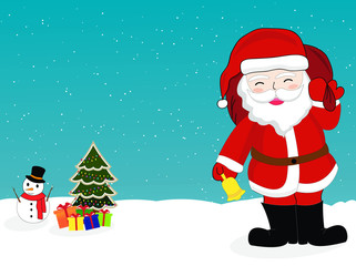 Santa Claus carrying gift bag on background.