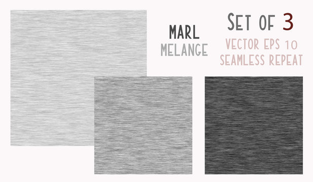 Grey Marl Heather Texture Background. Faux Cotton Fabric with Vertical T Shirt Style. Vector Pattern Design. Dark Gray, White Melange Triblend for Textile Effect. Vector EPS 10 Tile Repeat SET of 5 