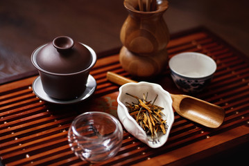 Obraz na płótnie Canvas Tea Board for tea ceremony with utensils