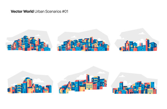 Set of different cityscapes. Vector illustration 