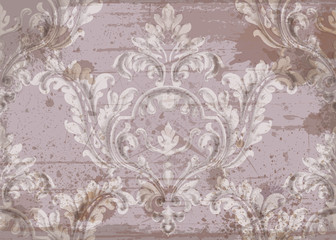 Obraz premium Rococo texture pattern Vector. Floral ornament decoration. Victorian engraved retro design. Red color. Vintage grunge fabric decors. Luxury fabrics