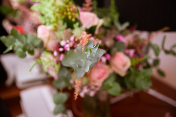 Flower arrangement at a wedding