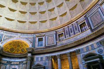 Fototapeta na wymiar Interior view of the dome of the Pantheon of Agrippa in Rome