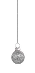 Hanging glittery silver colored Christmas ornament isolated on white