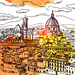 Florence sketch vector illustration. Suitable for Italian souvenirs, print for t-shirts, phone cases. - 299591132