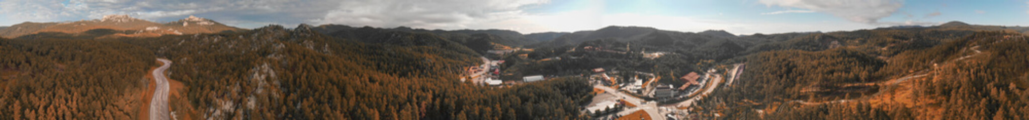 Panoramic aerial view of South Dakota hills from Keystone, scenic view at summer sunset