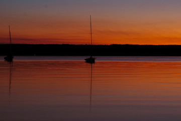 Naklejka na ściany i meble Sunset over Lake Ammer