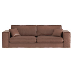 Brown leather sofa front view on an isolated background. 3d rendering