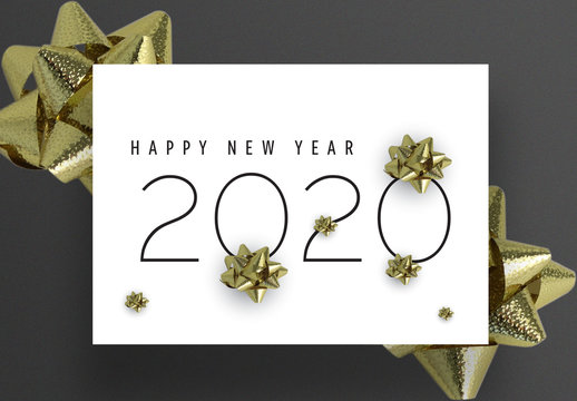 New Years Greeting Card Layout with Golden Stars Elements