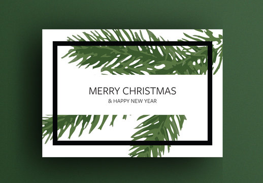 Merry Christmas Card Layout with Green Branch Illustration