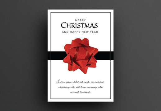 Christmas Card Layout with Big Red Star Bow Element