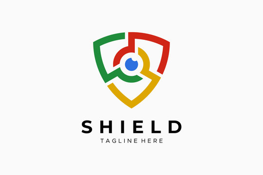 Shield With Eye Security Logo Protection Symbol Secure Icon Flat Vector Logo Design