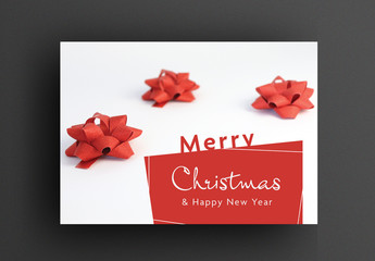 Christmas Greeting Card Layout with Red Decorative Elements in Background - Powered by Adobe