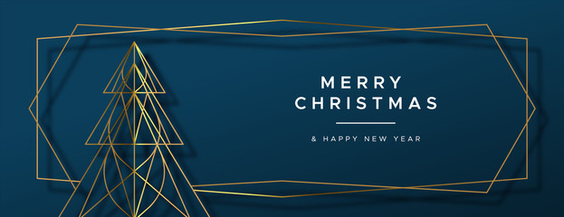 Christmas New Year gold art deco pine tree banner