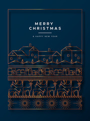 Christmas New Year gold copper card of winter city