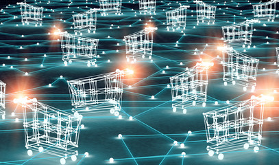 E-commerce and e-shopping concept.3d illustration.Internet business and basket design