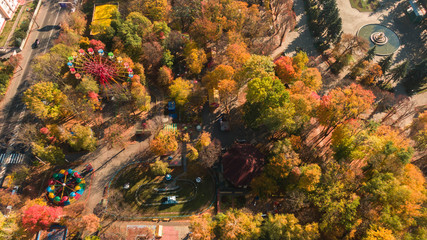 Autumn aerial photo of Ferris wheel landscape.