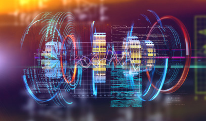 Naklejka premium Technology and engineering abstract background.3d illustration.Futuristic and modern design of prototype.Code and numbers for computing and quantum communication concept