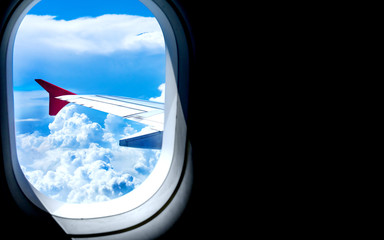 close up Clouds and sky as seen through window of an aircraft macro photography background