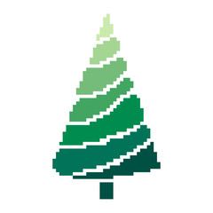 Christmas tree with snowflakes. Vector illustration in pixel art style. 8 bit. Pixel illustration.