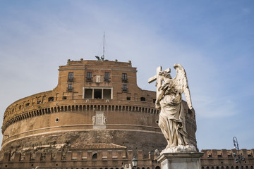 Obraz premium Castle of Sant Angelo in Rome with angel sculpture in the foreground