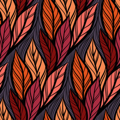 Abstract tangled leaves seamless pattern. Colorful wavy striped background. Endless backdrop. Vector illustration - 299597167