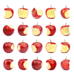 Set of fresh ripe red apples on white background