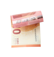 Flying ten Euro banknote isolated on white