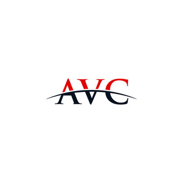 Initial letter AVC, overlapping movement swoosh horizon logo company design inspiration in red and dark blue color vector