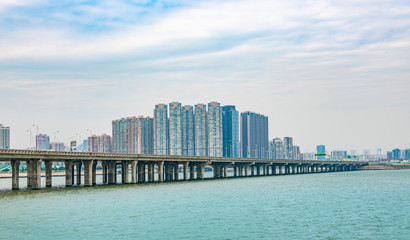 Fototapeta na wymiar City view of the South Road coast of the couple in Zhuhai, Guangdong Province, China