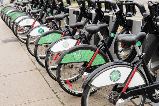 Bike Share Toronto. Bikes Docked At Rental Station. Toronto, Ontario, Canada - October 2. 2019