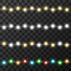 Christmas lights isolated on transparent background, vector illustration