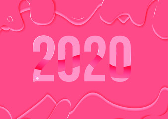 Happy 2020 new year sign pink paper style banner for your seasonal holidays flyers sign, greetings and invitations card. christmas themed and cards with pink backgrounds. Vector illustration.