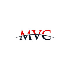 Initial letter MVC, overlapping movement swoosh horizon logo company design inspiration in red and dark blue color vector